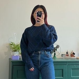 Blue Patterned crewneck sweater